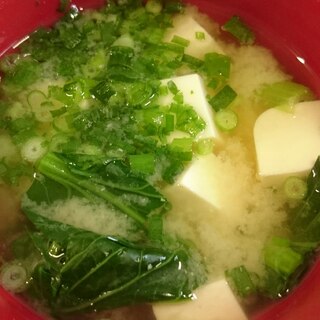 豆腐と小松菜の味噌汁小ねぎ風味